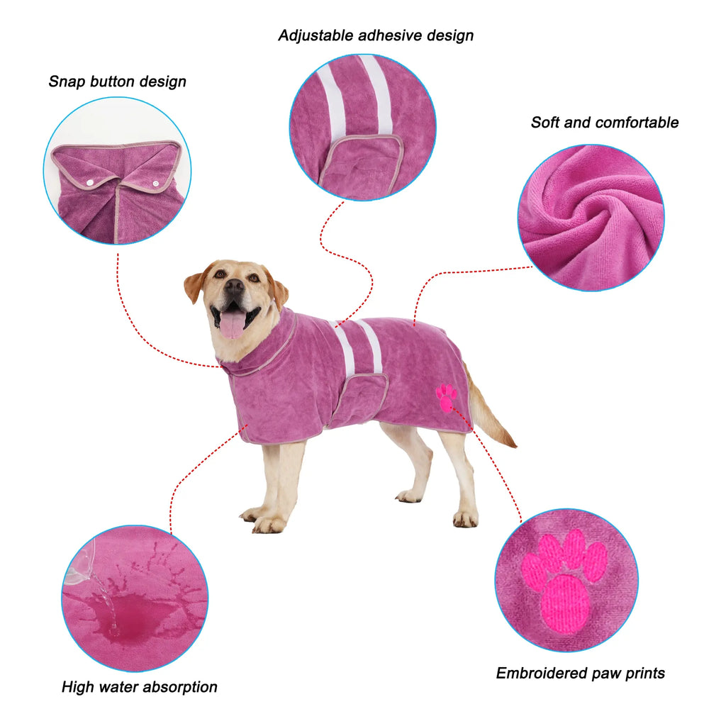 Quick-Drying Dog Bathrobe, 1 Count Embroidered Terry Pet Bathrobe Dressing Gown with Adjustable Belly Band, Super-Absorbent Super-Soft Fabric Paw Embroidery Craftsmanship #GLOBAL PICKS