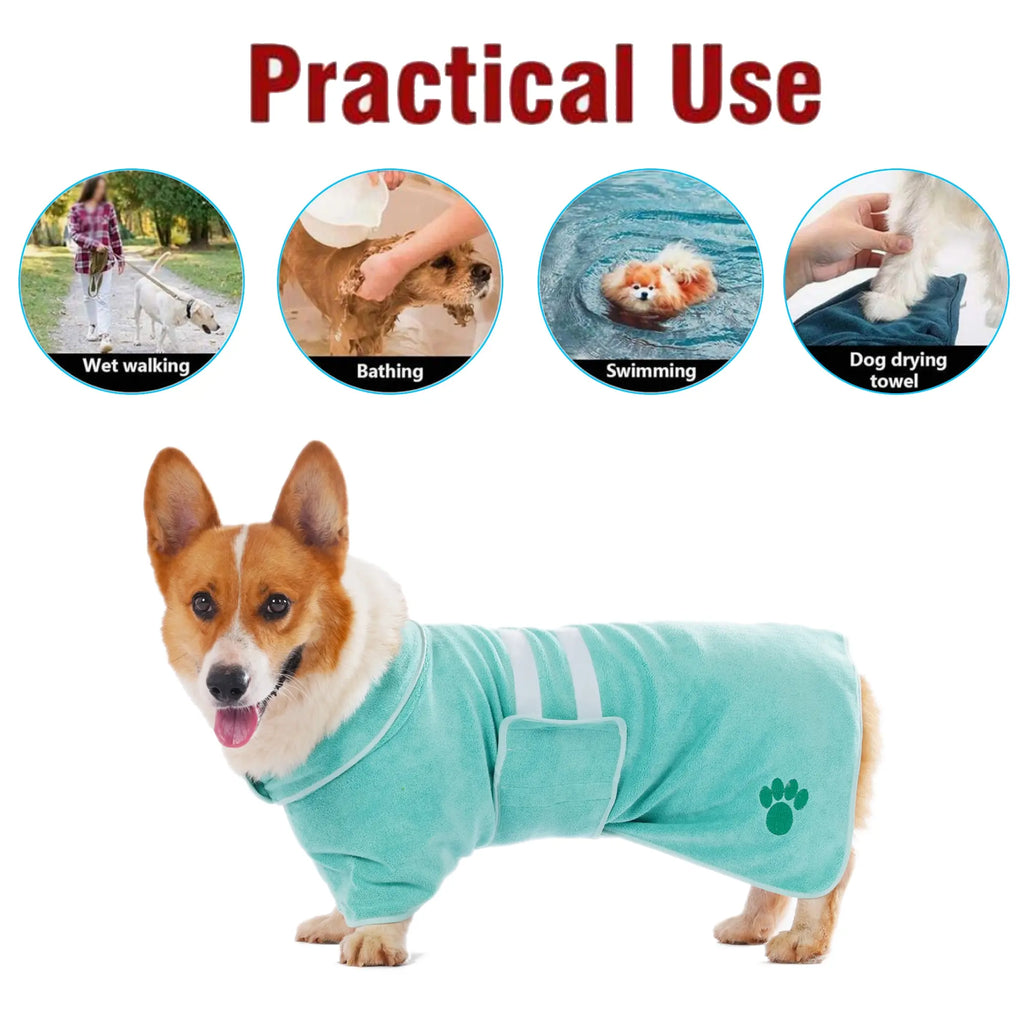 Quick-Drying Dog Bathrobe, 1 Count Embroidered Terry Pet Bathrobe Dressing Gown with Adjustable Belly Band, Super-Absorbent Super-Soft Fabric Paw Embroidery Craftsmanship #GLOBAL PICKS