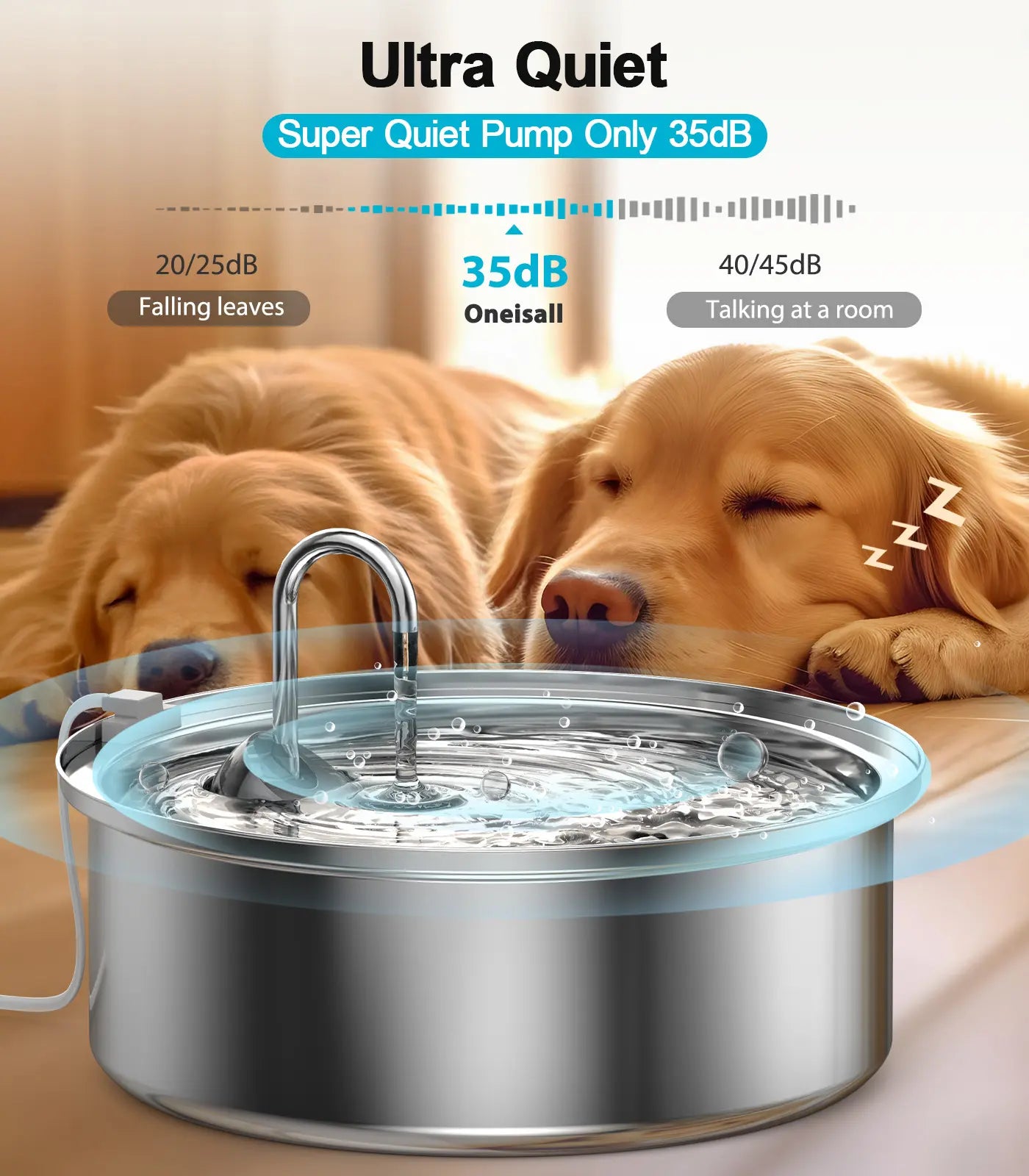 Oneisall Dog Water Fountain for Large Dogs with 3 Filters, 6L Stainless Steel Dog Fountain,Ultra 35Db Quiet,Wide Drink Area for Large Dogs Cats and Multi-Pet Home Drinking Water Bowl, Automatic Water Feeder, Stainless Steel Bowls, Automatic Water Bowl Su